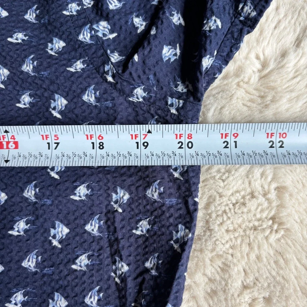 Ralph Lauren Button Down Kids XL 18-20 Navy Seersucker‎ Fish Print Shirt